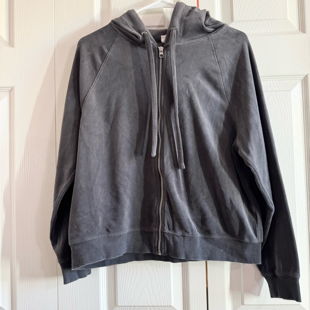 H&M L.O.G.G Velour Velvet Dark Gray Zip-Up Hoddie - Small
